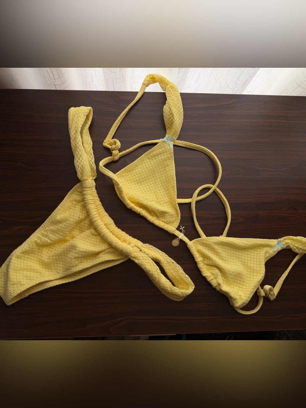 Bydee Yellow Textured Triangle Bikini Set - Women Swim